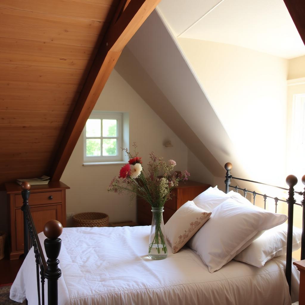 Attic bedroom with wildflowers